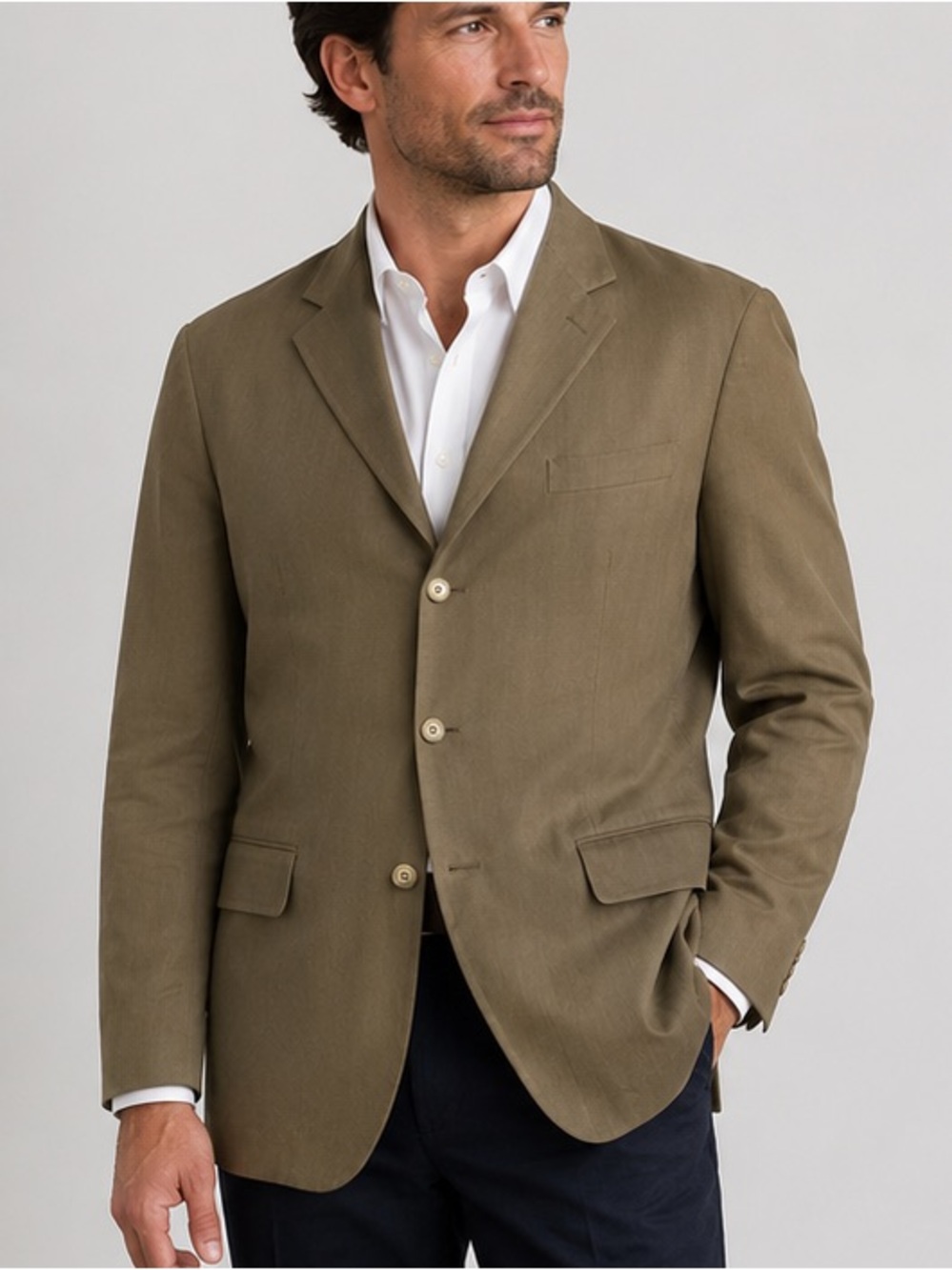 Bill Blass Black Label Parisian Silk Wool Sport Coat Blazer 42L Olive Tan